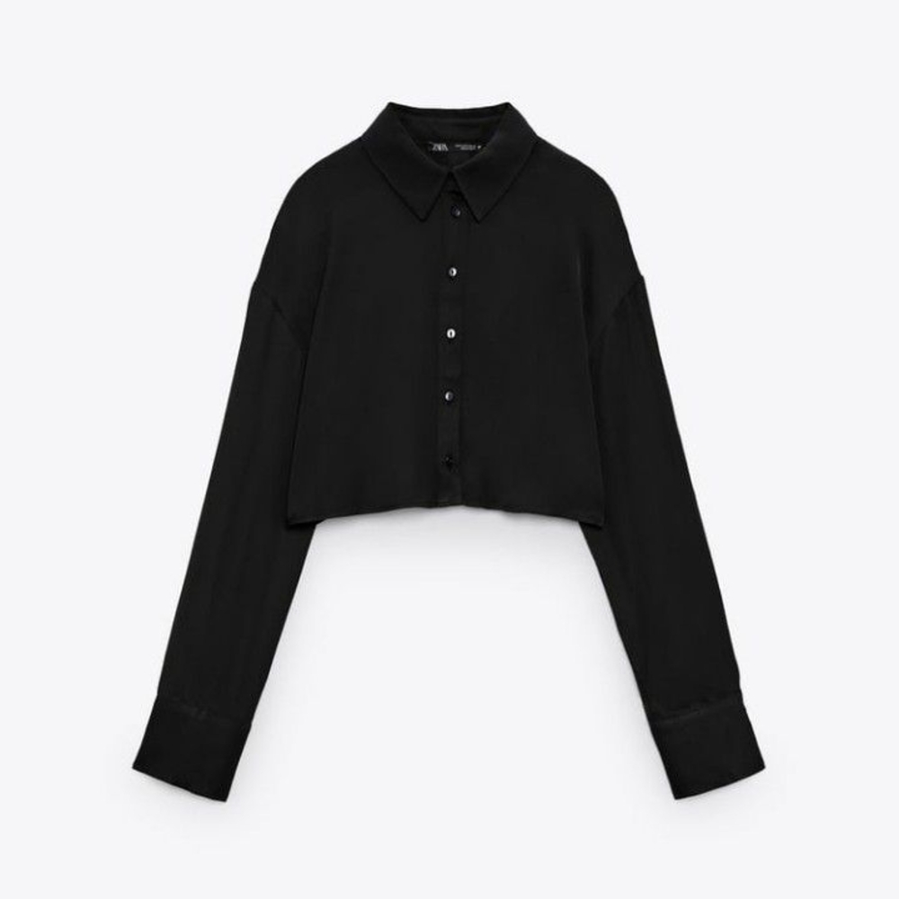 NWT Zara Black Cropped Button-Down Shirt
